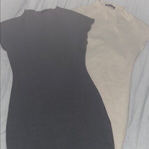Grey and Cream Short Sleeve Zara Dresses